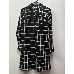 Level Eight Shirt Dress Womens XS Black White Windowpane Plaid Long Sleeve